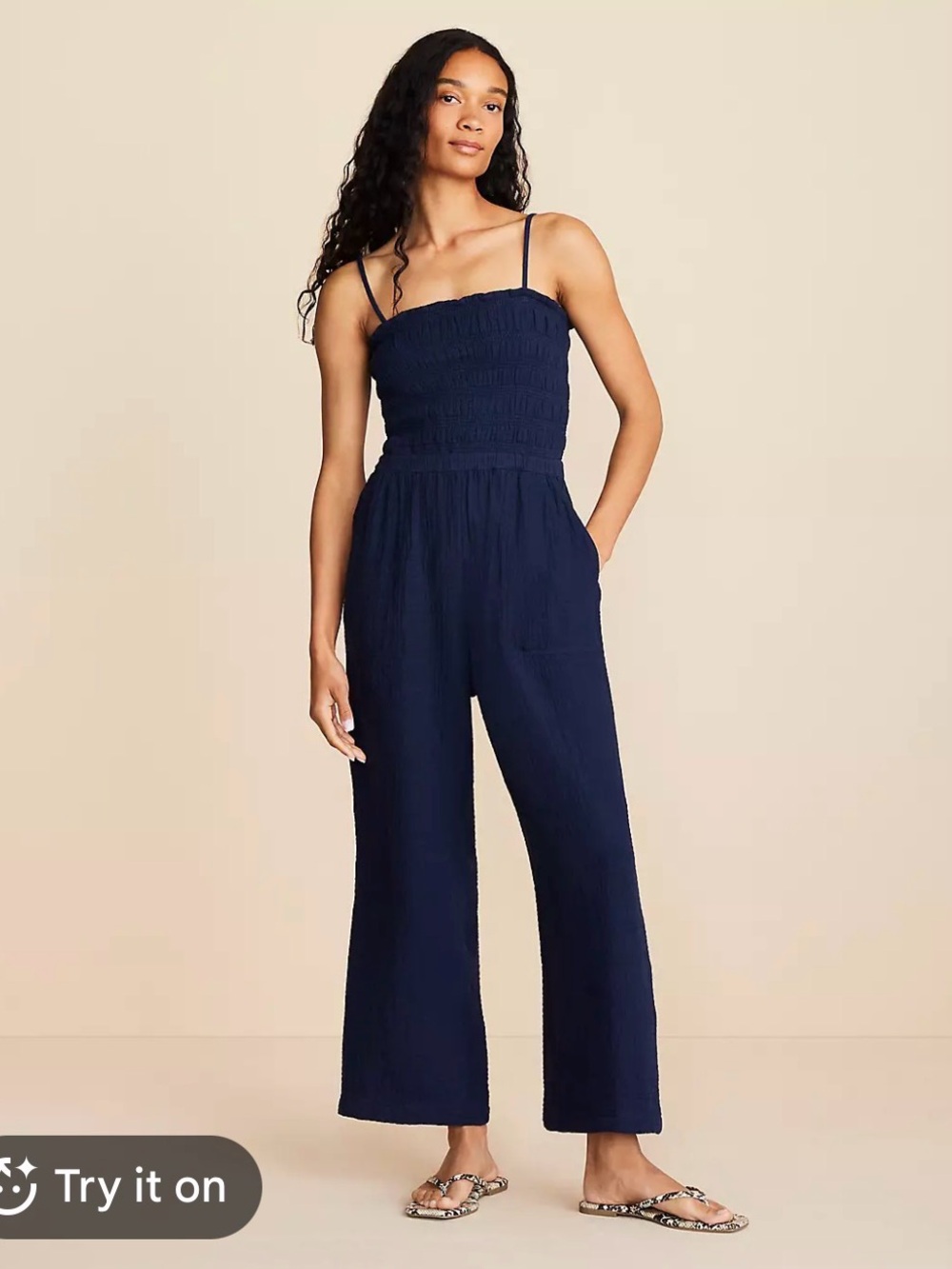 Lou & Grey Navy Textured Spaghetti-Strap Jumpsuit